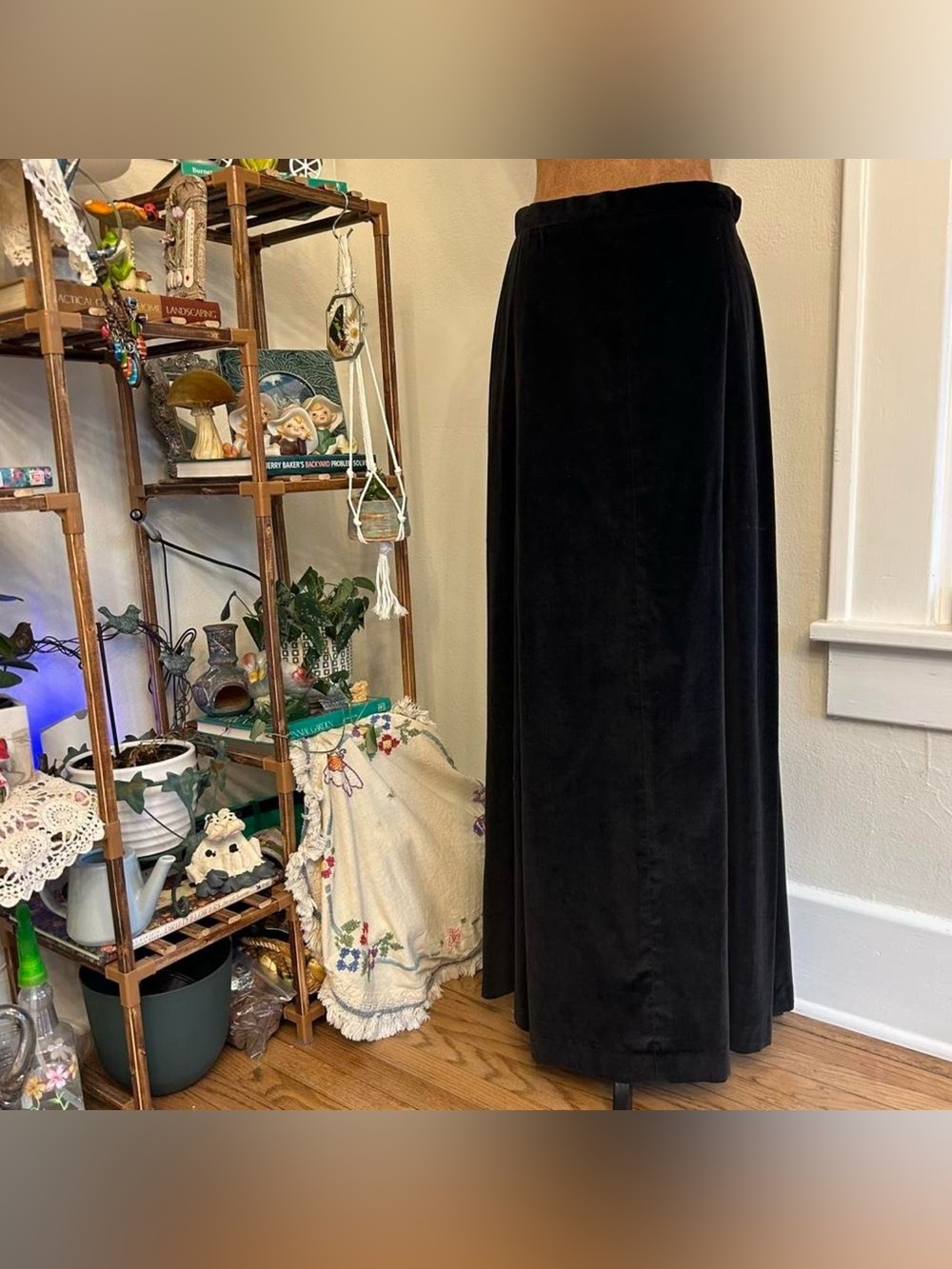 Vintage 90s Goth Black Velvet A Line Maxi Skirt by Charm